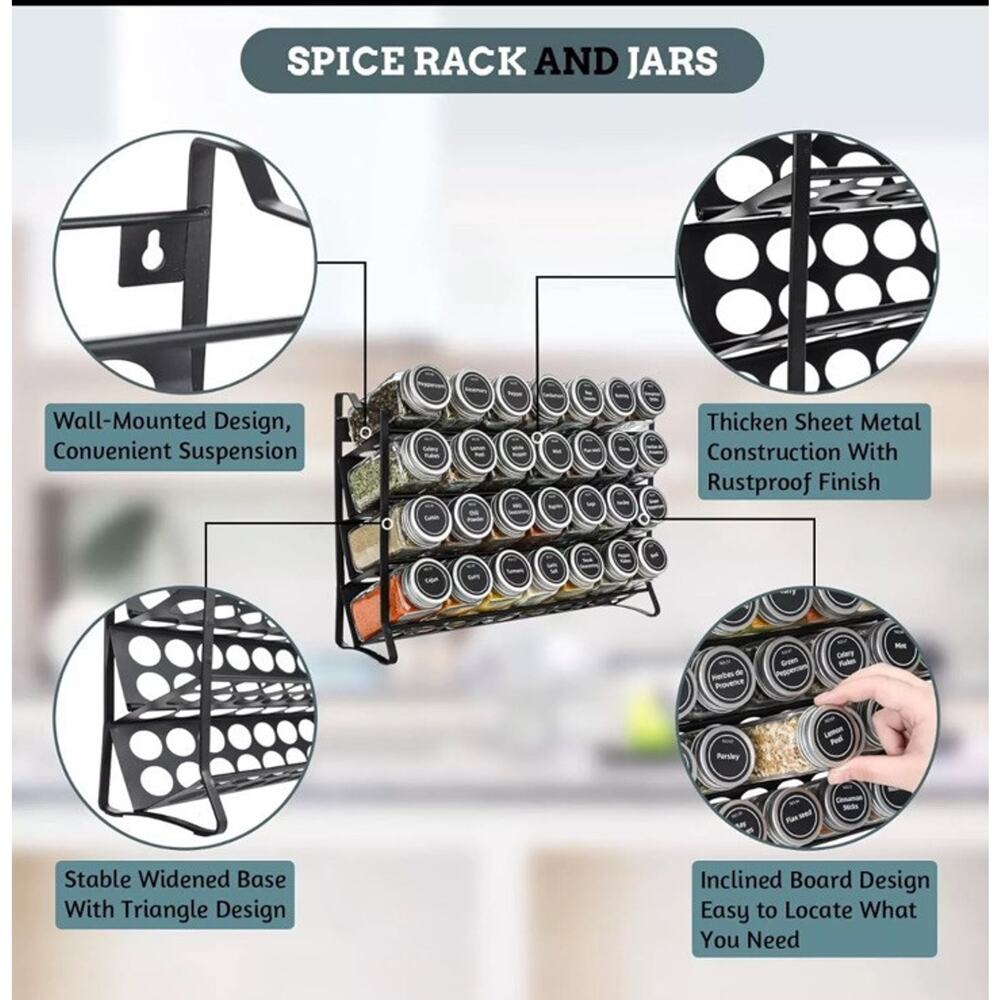 Spice Rack with 28 Spice Jars Spice Rack Organizer for Cabinet Spice Jars with - Picture 2 of 6
